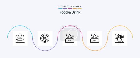 Téléchargez les illustrations : Food And Drink Line 5 Icon Pack Including close. food. drink. open - en licence libre de droit