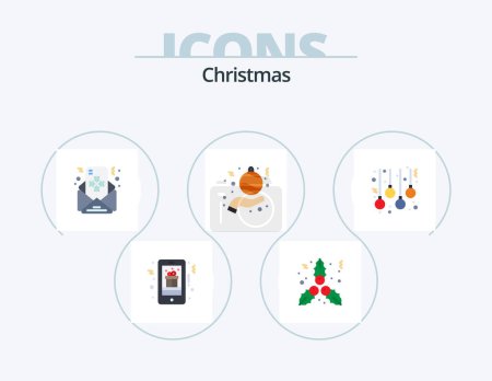 Téléchargez les illustrations : Christmas Flat Icon Pack 5 Icon Design. balls. hand. mail. holidays. ball - en licence libre de droit