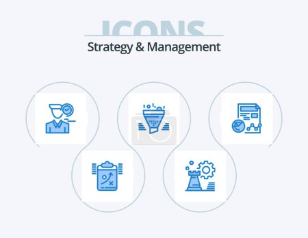 Illustration for Strategy And Management Blue Icon Pack 5 Icon Design. sort. filter. setting. appointment. male - Royalty Free Image