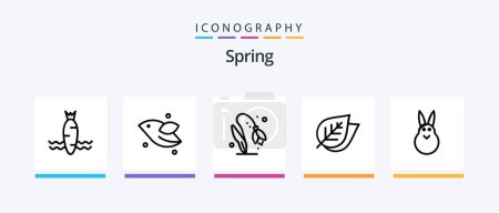 Téléchargez les illustrations : Spring Line 5 Icon Pack Including . weather. ladybug. rain. rabbit. Creative Icons Design - en licence libre de droit