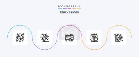 Ilustración de Black Friday Line 5 Icon Pack Including cash. sale board. buy. sale. banner - Imagen libre de derechos