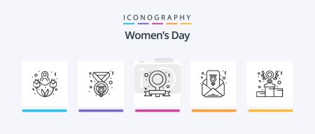 Téléchargez les illustrations : Womens Day Line 5 Icon Pack Including female. ay. day. present. box. Creative Icons Design - en licence libre de droit