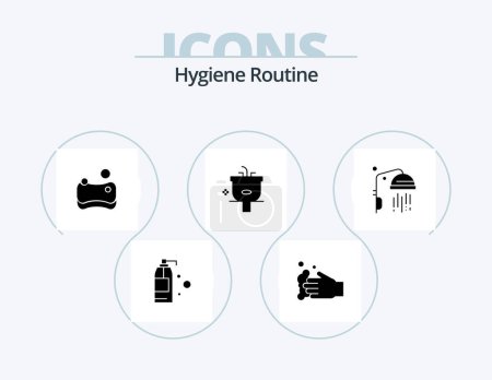 Illustration for Hygiene Routine Glyph Icon Pack 5 Icon Design. shower. bathroom. hygienic. wash. cleaning - Royalty Free Image