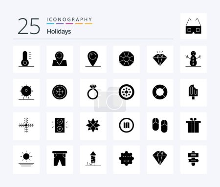 Téléchargez les illustrations : Holidays 25 Solid Glyph icon pack including snowflake. cold. present. sign. leisure - en licence libre de droit
