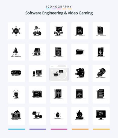 Illustration for Creative Software Engineering And Video Gaming 25 Glyph Solid Black icon pack  Such As hdd. install. multipscript. file - Royalty Free Image