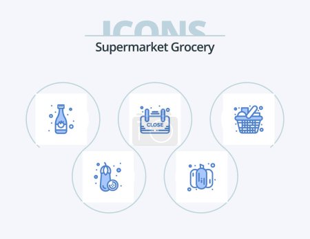 Téléchargez les illustrations : Grocery Blue Icon Pack 5 Icon Design. shopping. cart. drink. shop. sign - en licence libre de droit