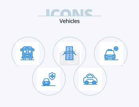 Ilustración de Vehicles Blue Icon Pack 5 Icon Design. vehicles. plus. transport. car. grid - Imagen libre de derechos