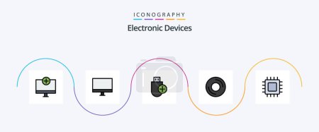 Illustration for Devices Line Filled Flat 5 Icon Pack Including disc. computers. hardware. stick. devices - Royalty Free Image