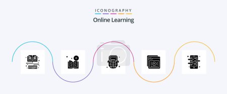 Illustration for Online Learning Glyph 5 Icon Pack Including learning. e-learning. course. tutorials. world - Royalty Free Image