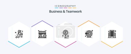 Illustration for Business And Teamwork 25 Line icon pack including . business. search. building. goal - Royalty Free Image