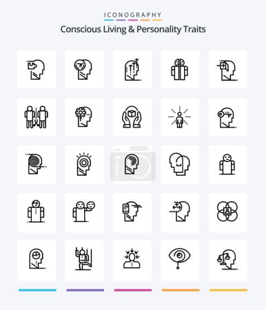 Téléchargez les illustrations : Creative Concious Living And Personality Traits 25 OutLine icon pack  Such As medical. man broken. human. mind. human - en licence libre de droit