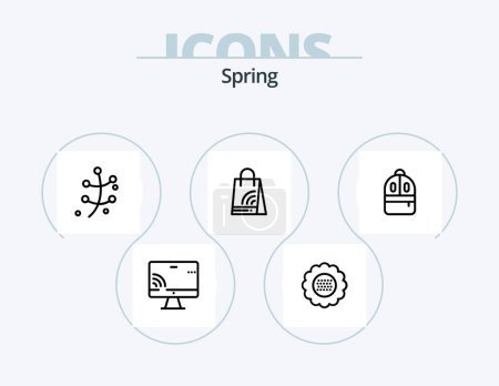 Téléchargez les illustrations : Spring Line Icon Pack 5 Icon Design. rain. food. flora. drink. spring - en licence libre de droit