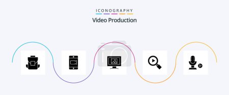 Illustration for Video Production Glyph 5 Icon Pack Including . search . camera. research . photo - Royalty Free Image