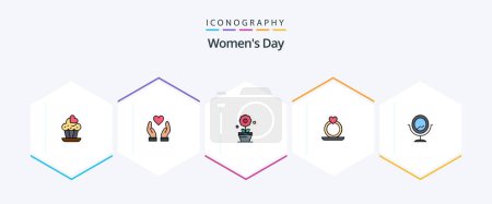 Ilustración de Womens Day 25 FilledLine icon pack including . flower. . mirror - Imagen libre de derechos