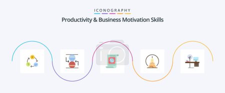 Téléchargez les illustrations : Productivity And Business Motivation Skills Flat 5 Icon Pack Including mental. concentration. sandclock. mental concentration. world - en licence libre de droit