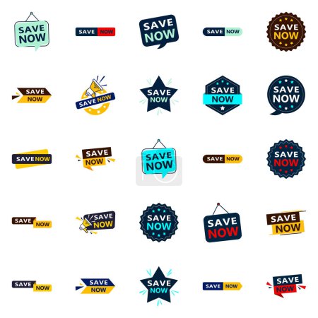 Ilustración de 25 Professional Typographic Designs for a refined savings message Save Now - Imagen libre de derechos