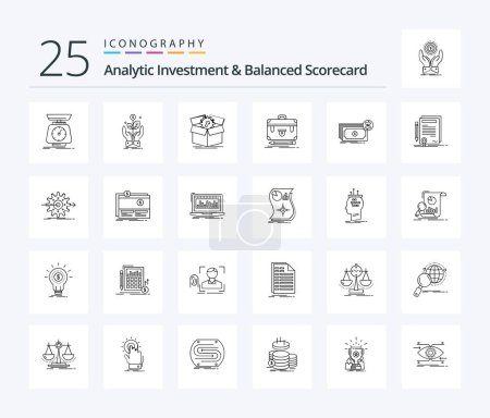 Ilustración de Analytic Investment And Balanced Scorecard 25 Line icon pack including financial. briefcase. plant. work. productivity - Imagen libre de derechos