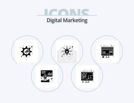 Téléchargez les illustrations : Digital Marketing Glyph Icon Pack 5 Icon Design. online. solutions. marketing. intelligence. business - en licence libre de droit