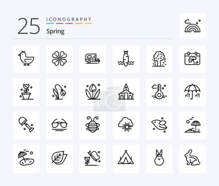 Illustration for Spring 25 Line icon pack including apple tree. tree. car. spring. food - Royalty Free Image