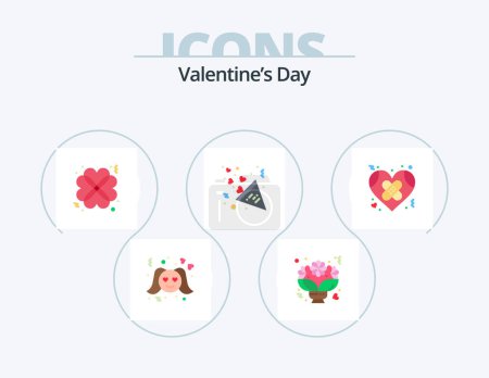 Illustration for Valentines Day Flat Icon Pack 5 Icon Design. bandage. heart. roses. fireworks. date - Royalty Free Image
