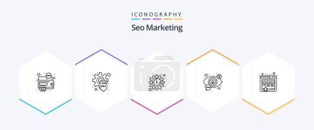 Illustration for Seo Marketing 25 Line icon pack including vision. seo. seo. search. settings - Royalty Free Image