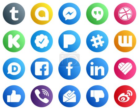 Illustration for 20 Social Media Icons for All Your Needs such as linkedin. fb. funding. facebook and wattpad icons. Elegant and unique - Royalty Free Image