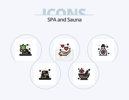 Téléchargez les illustrations : Sauna Line Filled Icon Pack 5 Icon Design. . . lotus. sauna. woman - en licence libre de droit