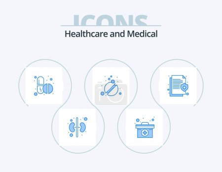 Illustration for Medical Blue Icon Pack 5 Icon Design. insurance. health. pills. care. pills - Royalty Free Image