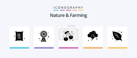 Téléchargez les illustrations : Nature And Farming Glyph 5 Icon Pack Including leaf. environment. berry. power. farming. Creative Icons Design - en licence libre de droit