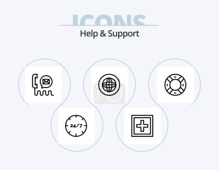 Téléchargez les illustrations : Help And Support Line Icon Pack 5 Icon Design. help. contact. communication. support - en licence libre de droit