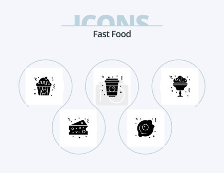 Téléchargez les illustrations : Fast Food Glyph Icon Pack 5 Icon Design. . glass. food. wine. fast food - en licence libre de droit