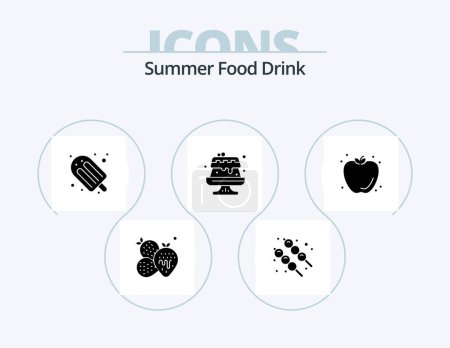 Téléchargez les illustrations : Summer Food Drink Glyph Icon Pack 5 Icon Design. summer. fruit. holiday. food. sweet - en licence libre de droit