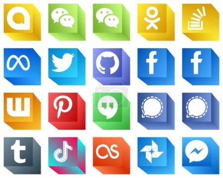 Illustration for 3D Social Media Icons for Marketing Materials 20 Icons Pack such as pinterest. meta. fb and github icons. Professional and clean - Royalty Free Image