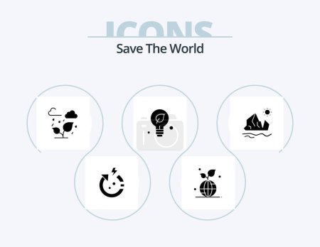 Téléchargez les illustrations : Save The World Glyph Icon Pack 5 Icon Design. ecology. green. world. environment. leaf - en licence libre de droit