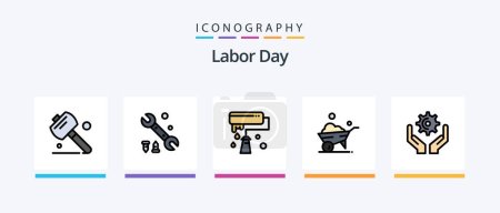 Illustration for Labor Day Line Filled 5 Icon Pack Including hand . paint . invite. card. Creative Icons Design - Royalty Free Image