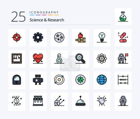 Téléchargez les illustrations : Science 25 Line Filled icon pack including pills. process. space. idea. education - en licence libre de droit