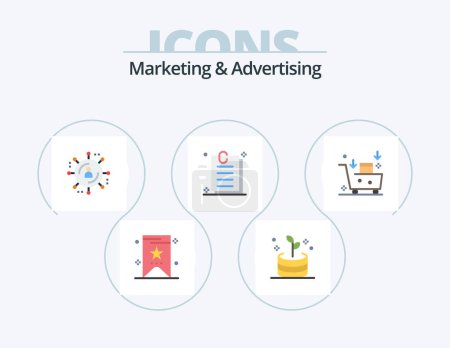 Illustration for Marketing And Advertising Flat Icon Pack 5 Icon Design. . emailing. marketing network. email marketing. email advertising - Royalty Free Image