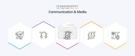 Illustration for Communication And Media 25 Line icon pack including cursor. chat. internet. information. faq - Royalty Free Image