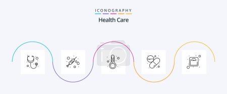 Téléchargez les illustrations : Health Care Line 5 Icon Pack Including scale. temprature. pill. capsule - en licence libre de droit