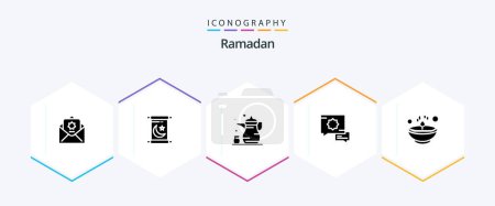 Téléchargez les illustrations : Ramadan 25 Glyph icon pack including prayer . holy. religion. islam - en licence libre de droit