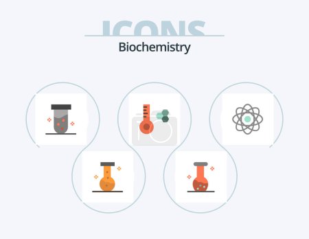 Illustration for Biochemistry Flat Icon Pack 5 Icon Design. laboratory. biochemistry. lab. atom. temperature meter - Royalty Free Image