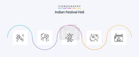 Téléchargez les illustrations : Holi Line 5 Icon Pack Including . powder. fire. date. fruit - en licence libre de droit