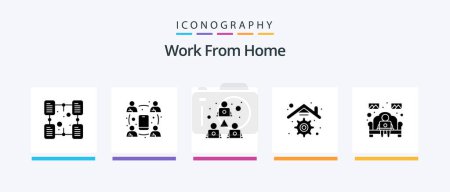 Téléchargez les illustrations : Work From Home Glyph 5 Icon Pack Including notebook. house. online. home. sharing. Creative Icons Design - en licence libre de droit