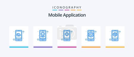 Téléchargez les illustrations : Mobile Application Blue 5 Icon Pack Including broadcasting. ui. application. essential. app. Creative Icons Design - en licence libre de droit