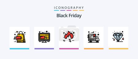 Téléchargez les illustrations : Black Friday Line Filled 5 Icon Pack Including discount. online. big sale. commerce. sale. Creative Icons Design - en licence libre de droit