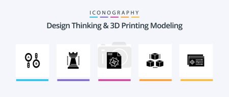 Téléchargez les illustrations : Design Thinking And D Printing Modeling Glyph 5 Icon Pack Including target. setting. file. shepping. delivrey. Creative Icons Design - en licence libre de droit