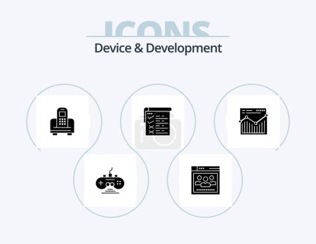 Téléchargez les illustrations : Device And Development Glyph Icon Pack 5 Icon Design. web. qa. device. report. checklist - en licence libre de droit