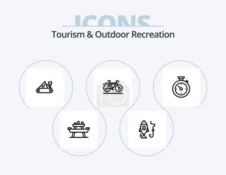 Ilustración de Tourism And Outdoor Recreation Line Icon Pack 5 Icon Design. fir. spoon. army. dish. swiss - Imagen libre de derechos
