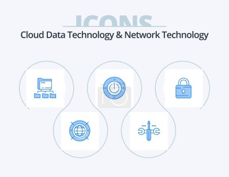 Ilustración de Cloud Data Technology And Network Technology Blue Icon Pack 5 Icon Design. computing. computing. folder. power. electricity - Imagen libre de derechos
