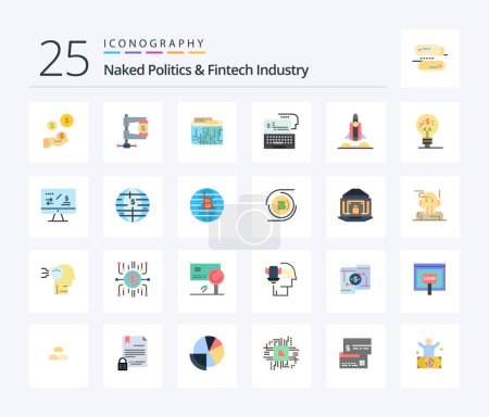 Ilustración de Naked Politics And Fintech Industry 25 Flat Color icon pack including money. bank. reform. digital banking. internet - Imagen libre de derechos